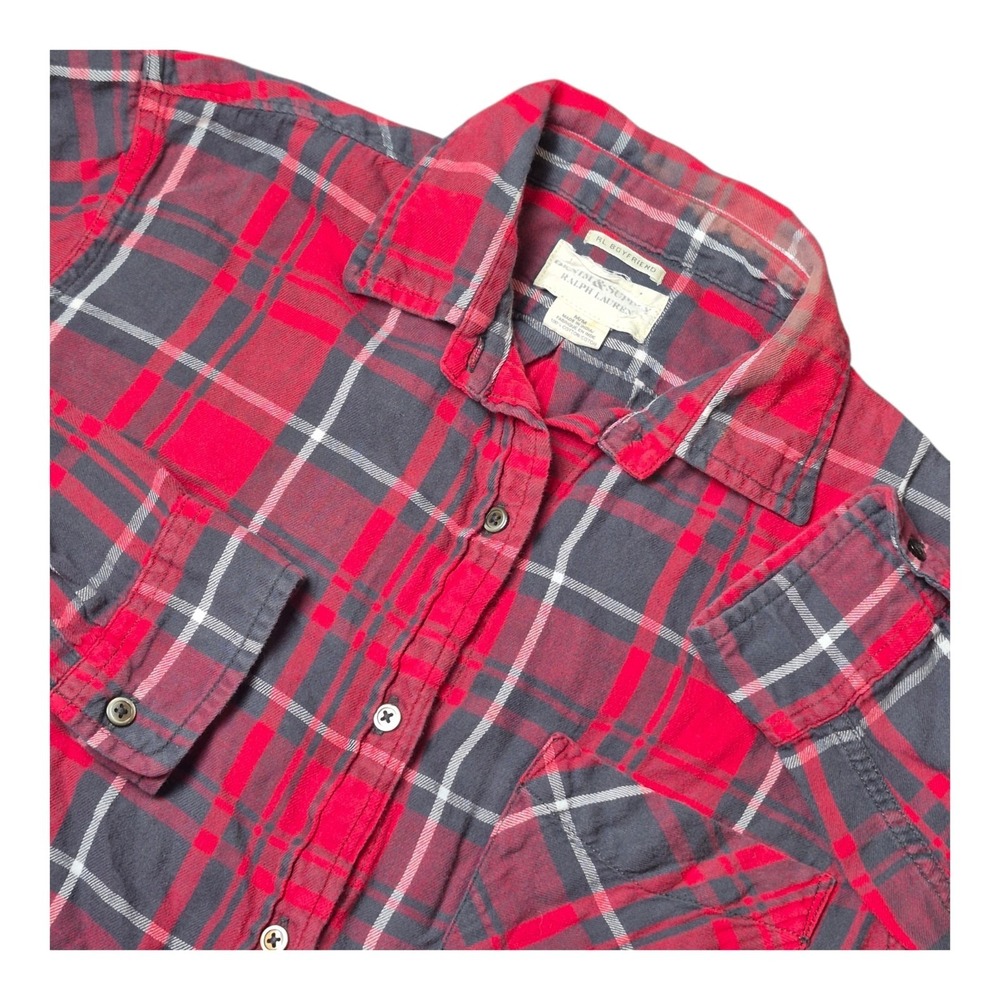 Denim & Supply Ralph Lauren Womens Medium Plaid Cotton Shirt Grunge Red